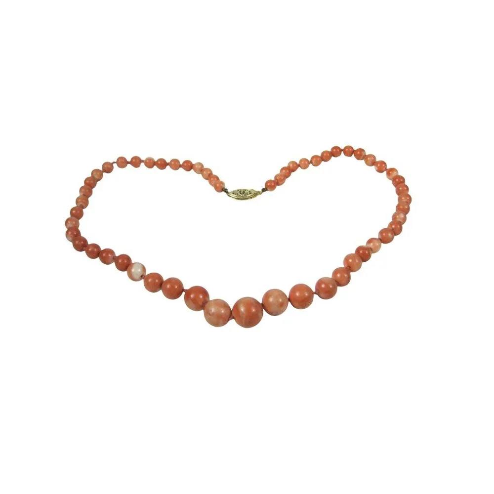 Vintage Angel Skin Coral Bead 13 mm Necklace Bead 14 K Platted Clasp 22 In - Picture 9 of 10